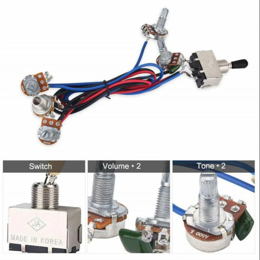 Electric Guitar Prewired Harness Designed for LP Style 3-Way For Toggle Switch 2 Volume 2 Tone 500K Potentiometers