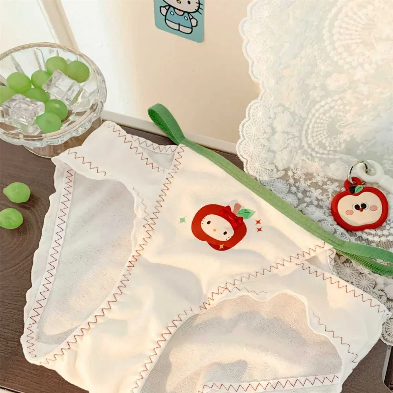 Kawaii Hellokitty Transform Apple Anime Girls Underwear Women Summer Thin Strap Hollow Breathable Thin Lingerie Sweet Panties