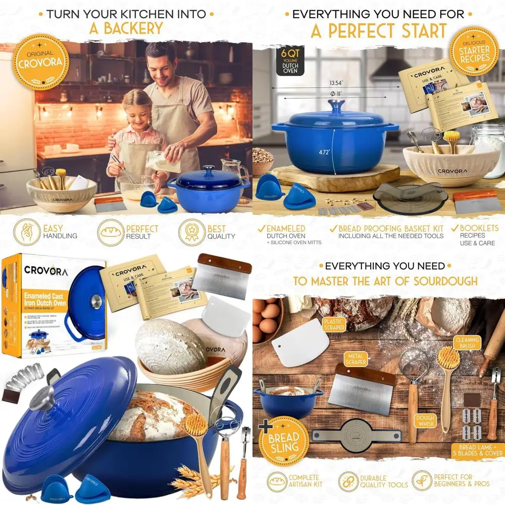 

6-литровая эмалированная чугунная голландская духовка с крышкой для выпечки хлеба — в комплект входит принадлежности для приборов на закваске, банка, корзина для расстойки хлеба и