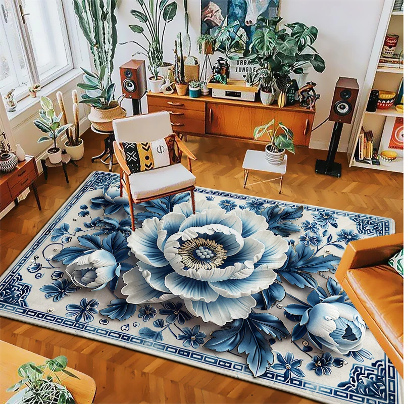 Floral Print Bedroom Rug Entrance Simple Anti-slip Flannel Bath Living Room Hallway Floor Mats Carpet Bedside Foot Mats