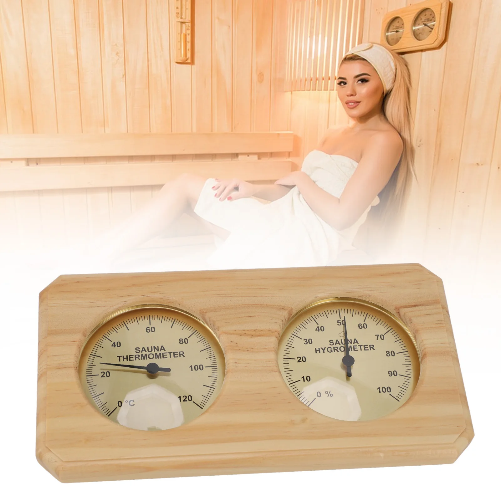 

2 in 1 Wooden Sauna Hygrothermograph Visual Beauty Accurate Measurement Wooden Sauna Thermometer and Hygrometer for Sauna Room