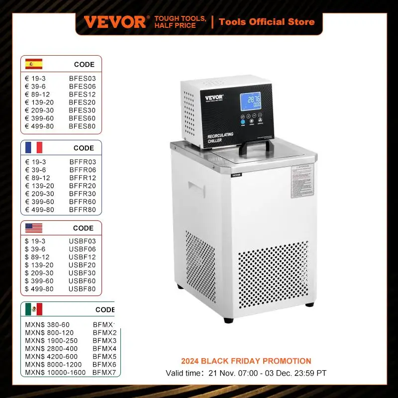 VEVOR Laboratory Chiller Circulator 6L Chiller Lab Low Temperature Cooling Liquid -4°F-212°F Circulator Pump Chiller LCD Display