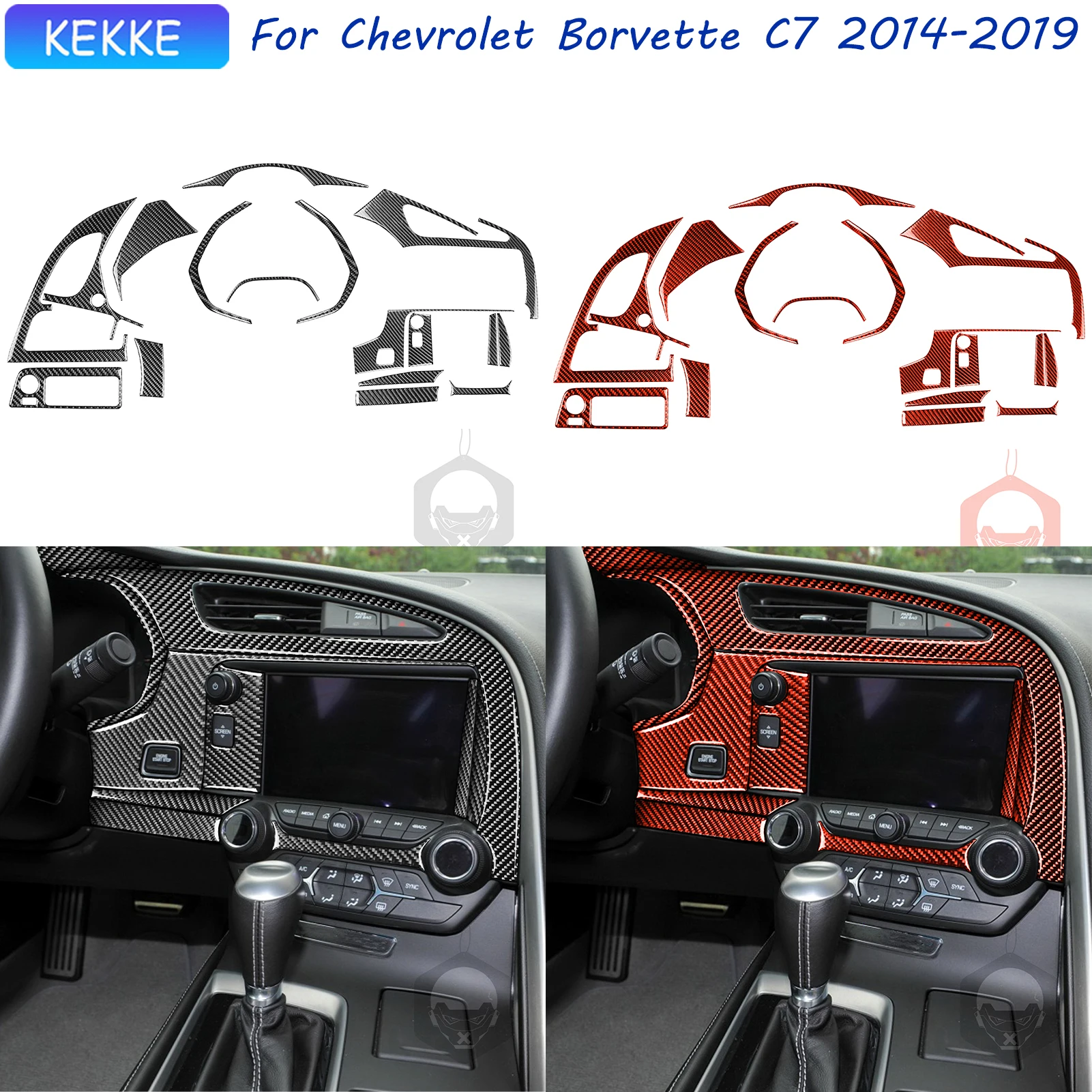 

For Corvette C7 Accessories Interior 2014-2019 Dashboard Headlight Speedometer Navigation Air Vent Set Carbon Fiber Trim Sticker