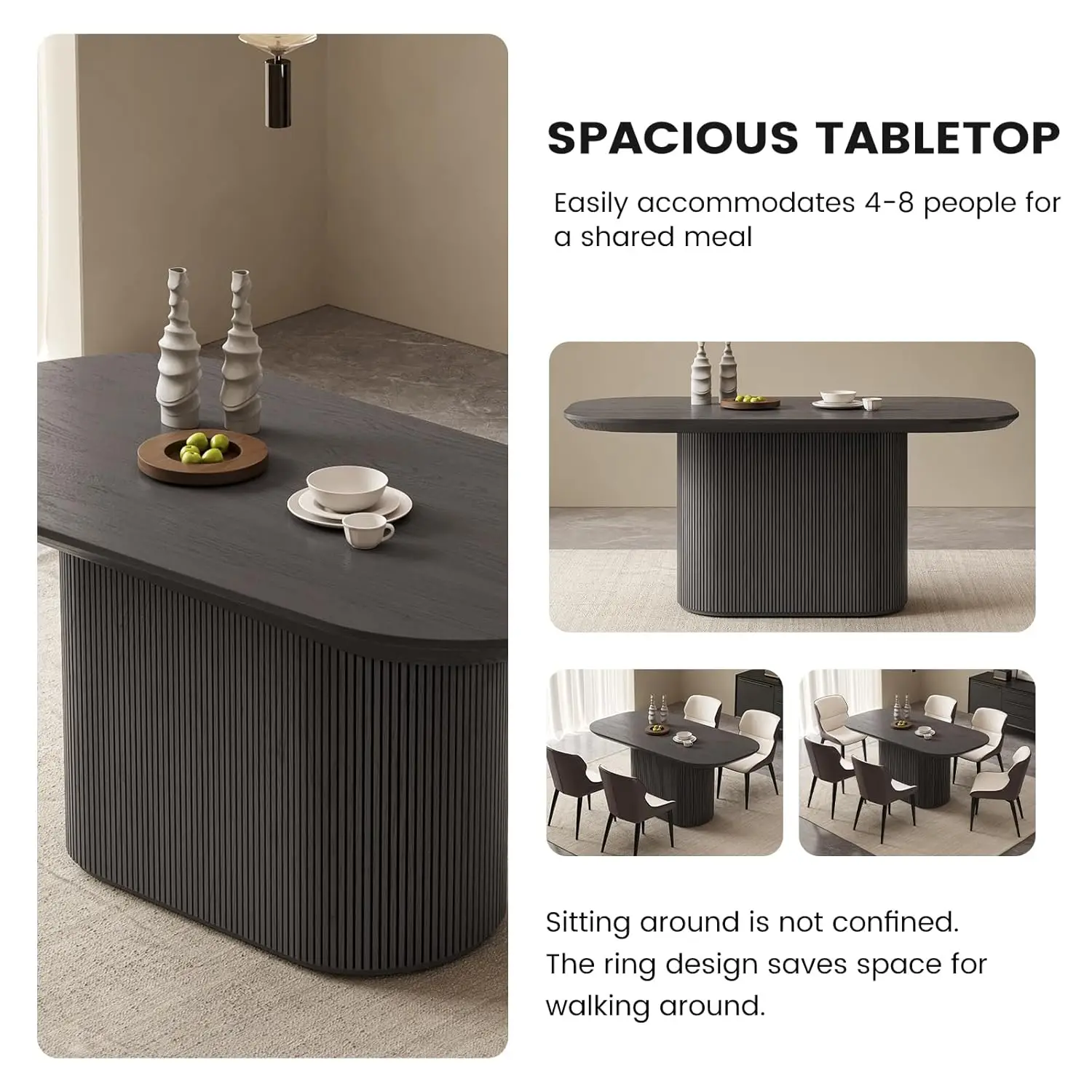 62.99" Oval Dining Table, Modern Kitchen Table For 6 People, Indoor Rectangular Dining Room Table For Kitchen, Bar,, Customized