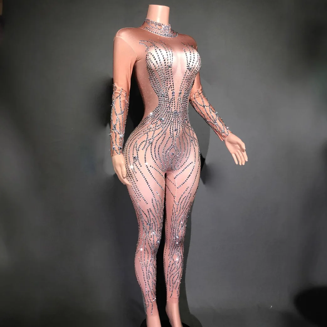 

Dance Show Sexy Rhinestone Striped Jumpsuit Jumpsuit Party Nightclub