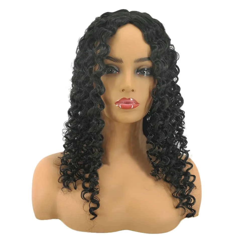 Peruki syntetyczne afro kinky curly średniej długości dla czarnoskórych kobiet, naturalne czarno-brązowe włosy w stylu water curl, odporne na ciepło włókno, peruki cosplay.