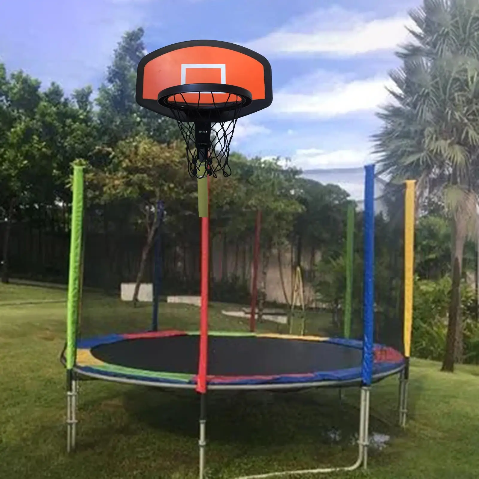 Trampolín de aro de baloncesto, accesorios de trampolín, portería de baloncesto, tablero de baloncesto para niños y niñas, poste curvo de Dunking