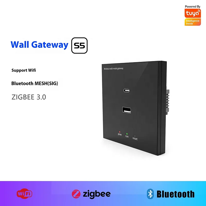 Tuya Smart Home Zigbee 3.0 Wall Multi Mode Gateway Rechargeable USB Type-C Wireless BLE Gateway WiFi Smart Hub EU UK