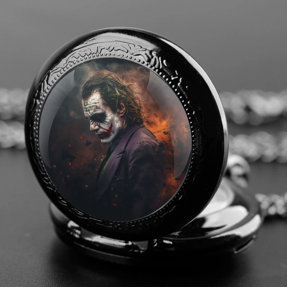 Klassische Herren-Taschenuhr im Joker-Design – klassische Halskettenuhr aus Edelstahl mit Quarzwerk, nicht wasserdicht