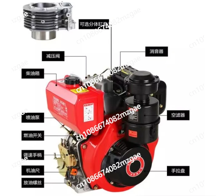 186FA 188 192 Air-Cooled Single Cylinder 195 Diesel Engine, 6 9 10 12 15 HP Micro Tiller Head for Farm Machine