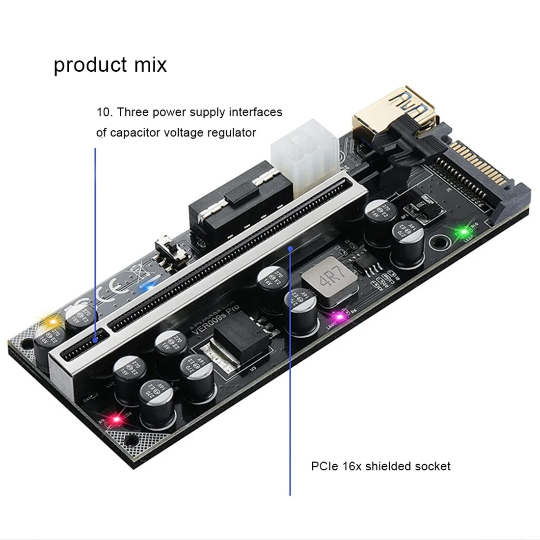 1Set PCI-E 1X to 16X Graphics Card Extension Cable V009S PRO