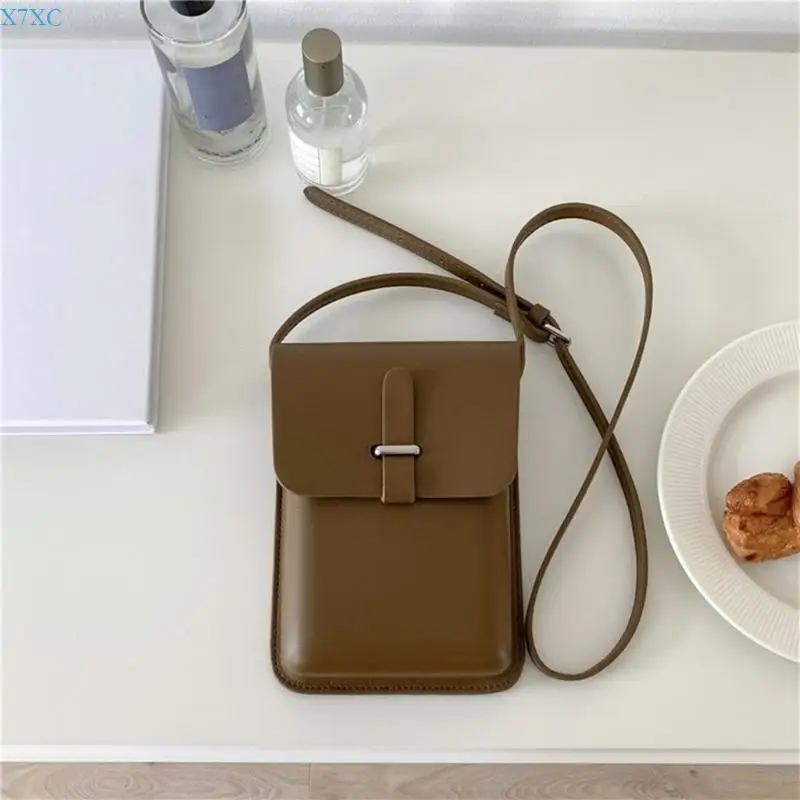 

X7XC Elegant Simple Phone Bag PU Leather Solid Color Crossbody Purse Wallet
