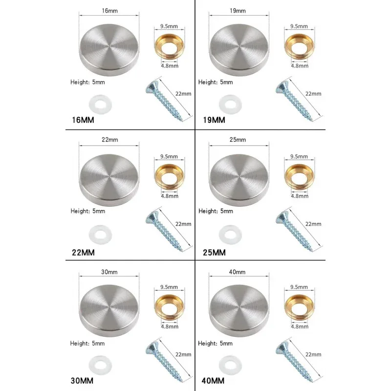 Geen inventaris uit voorraad8 stuks spiegelschroeven 16 mm geborsteld roestvrij staal decoratieve dop