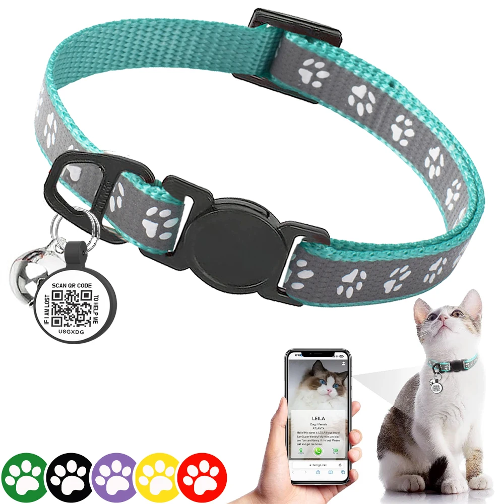 Kitten Collar with QR Smart Tag, Safety Release Reflective Cat Collar with Bell & Cat Anti-loss ID Tag Email Location for Puppy