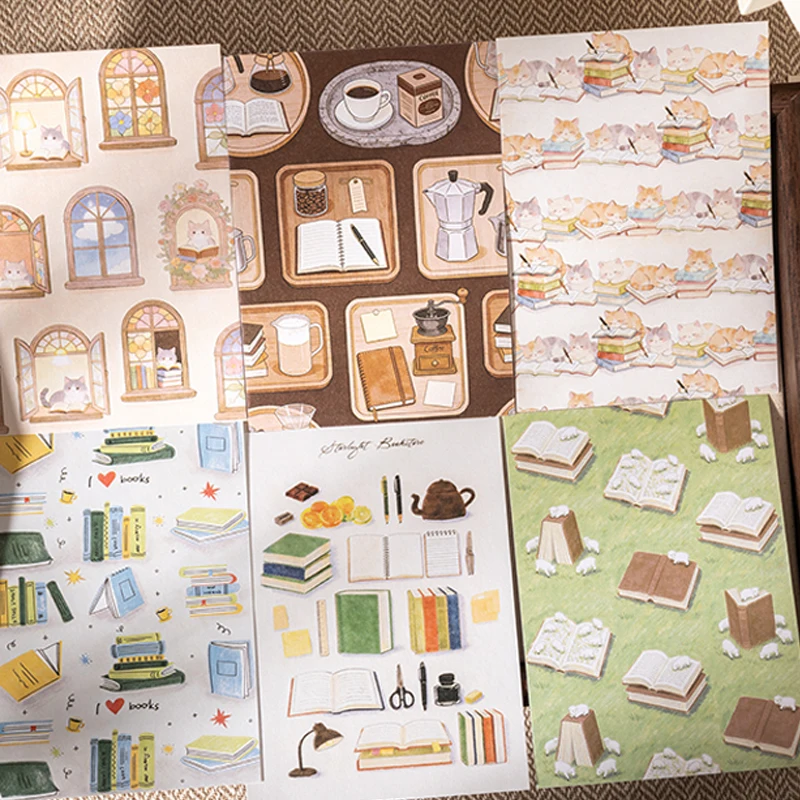 Mr.Paper 4Packs Starlight Bookstore Series Decorative Paper Glitter Scrapbook Paper for Journal Scrapbooking Collage & Card Maki