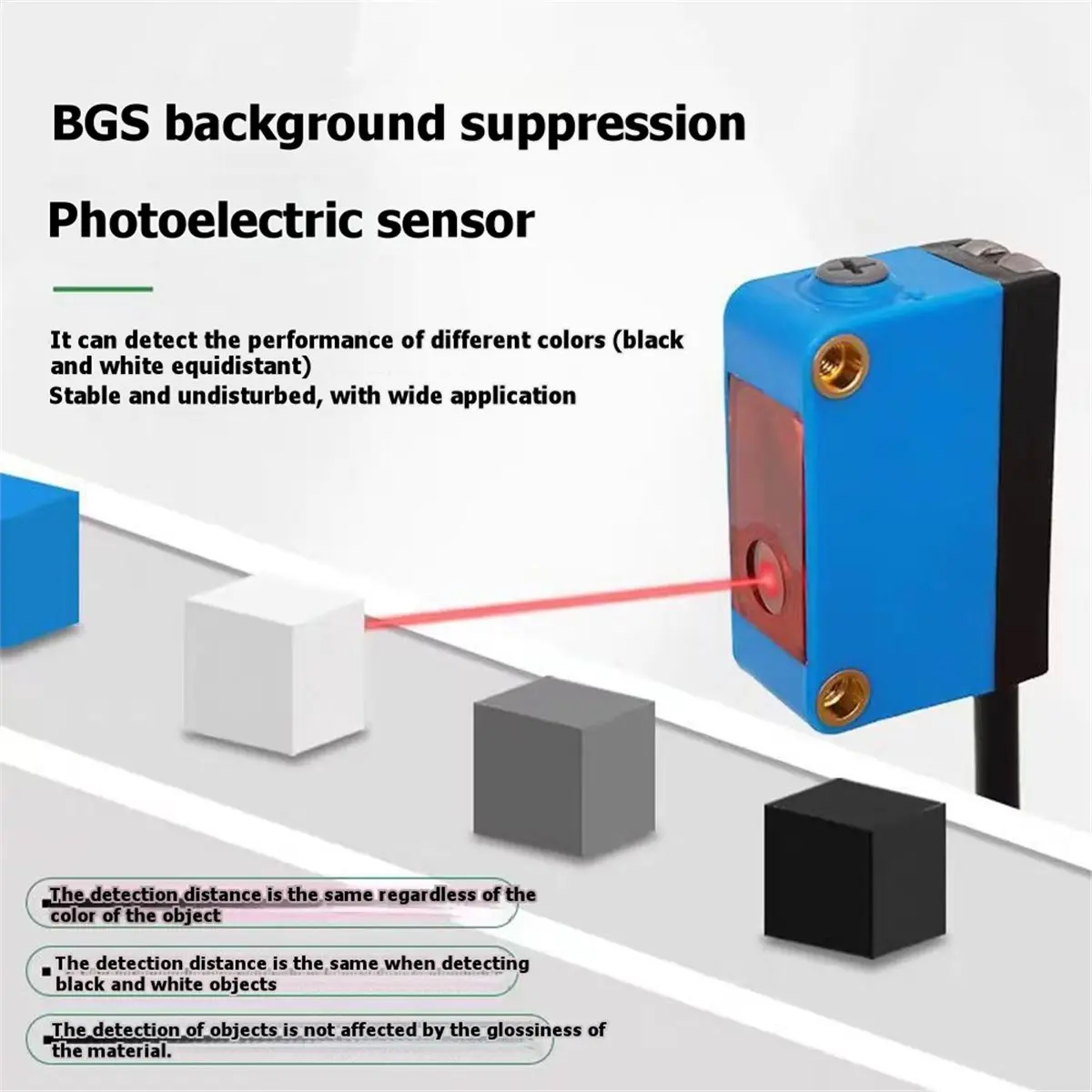 Background Suppression Photoelectric Sensor NPN PNP 24V DC Sensing Distance 30cm Adjustable Square Laser Optical Switch