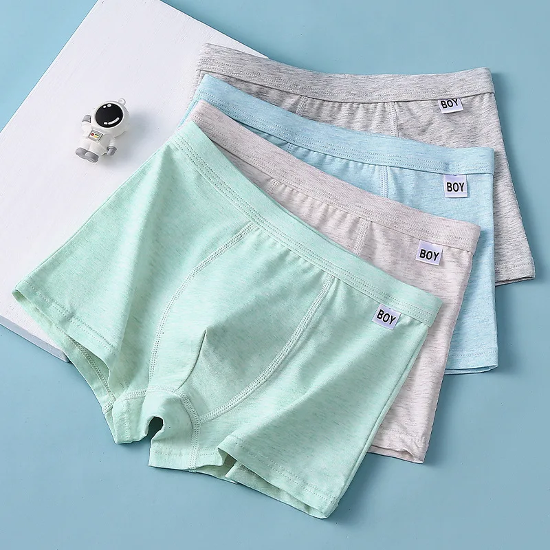 4pcs-Breathable Boys Cotton Underwear for Obese Teens Growing Kids Big Boys Students Youth Development Period Soft Boxer Briefs
