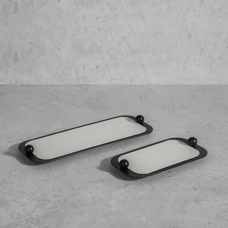 Minimalist modern metal woven leather tray ornament decorative storage tray