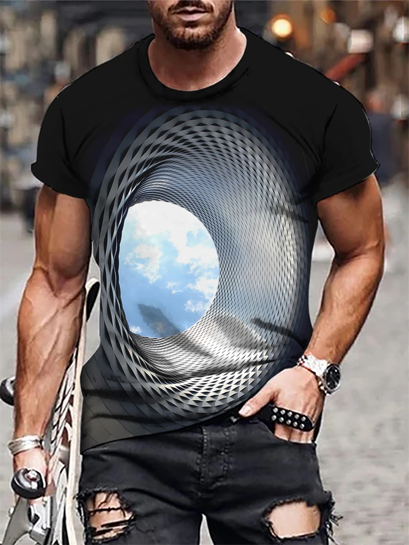 

Men's T Shirt Optical Illusion Crew Neck Round Neck3D Print Plus Size Casual Short Sleeve Clothing Apparel Vintage StreetwearTop