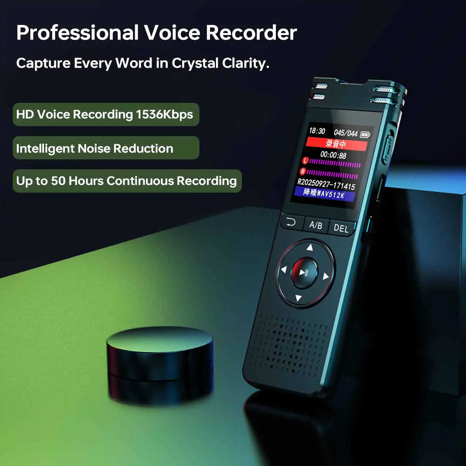 مسجل صوت عالي الدقة سعة 128 جيجابايت مع صوت إلى نص، تقليل الضوضاء، للمحاضرة، الاجتماع، المقابلة، مسجل صوت محمول صغير بطارية طويلة العمر 50 ساعة قابلة لإعادة الشحن USB-C #2