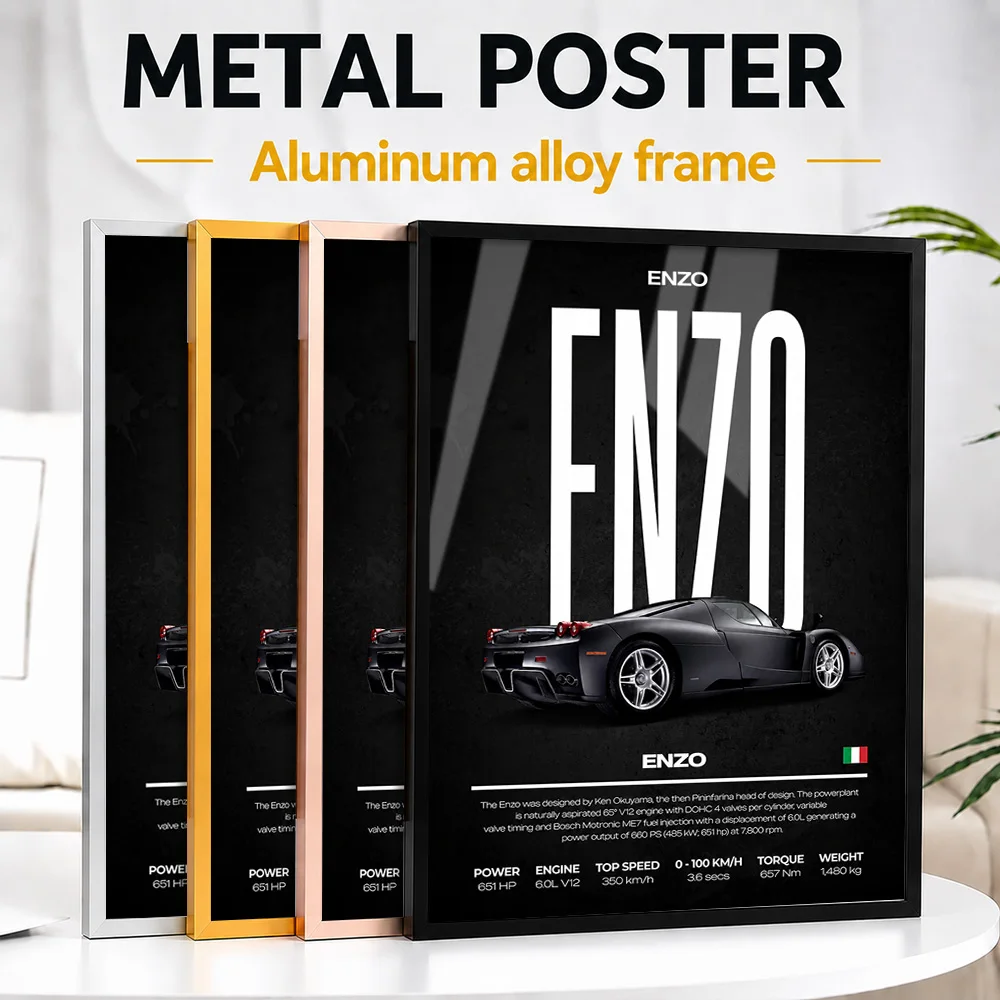 Italy Enzo Car Framed Aluminum Metal Poster Customized Photo Urban Motion Style Wall Art For Collector Room Memorable Fan Gift