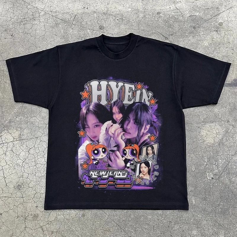 NJZ الكورية فتاة مجموعة NewJeans تي شيرت Haerin Jiangxiu + القطن المطبوع عارضة الرياضة قصيرة الأكمام KPOP مروحة الطرفية #5