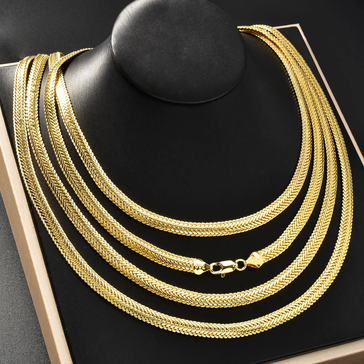 Width 7mm Unisex Wheat Necklace 18K Gold Plated Hiphop Snake Chain Herringbone Copper Choker Jewelry Men Women Daily Party Gift