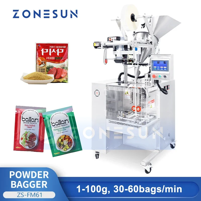 ZONESUN Automatic Powder Bagger Pouch Sachet Soybean Milk Coffee Pepper Curry Seasoning Flour Packaging Machine ZS-FM61