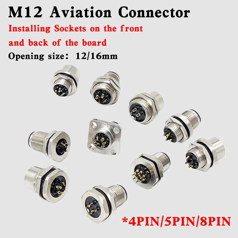 

1 PCS M12 Flange Connector 12mm 4 5 8 Pin Aviation Connector Panel Back/Front Mount Socket Sensor Connector IP67 Waterproof