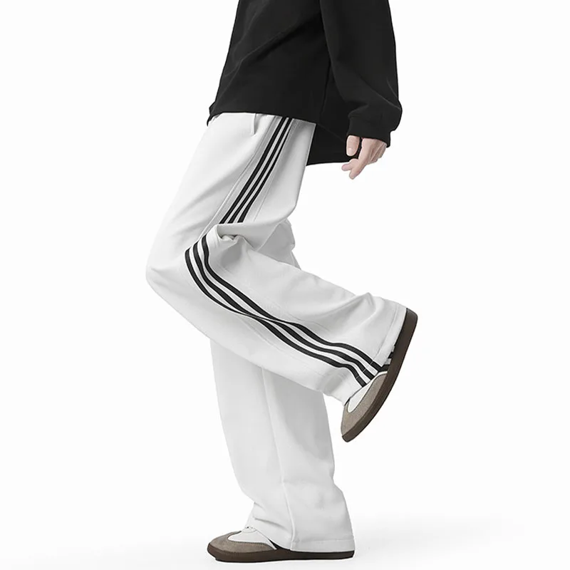 Casual elastic waistband drawstring straight leg pants, men's sports striped sports pants trend, size reference size chart