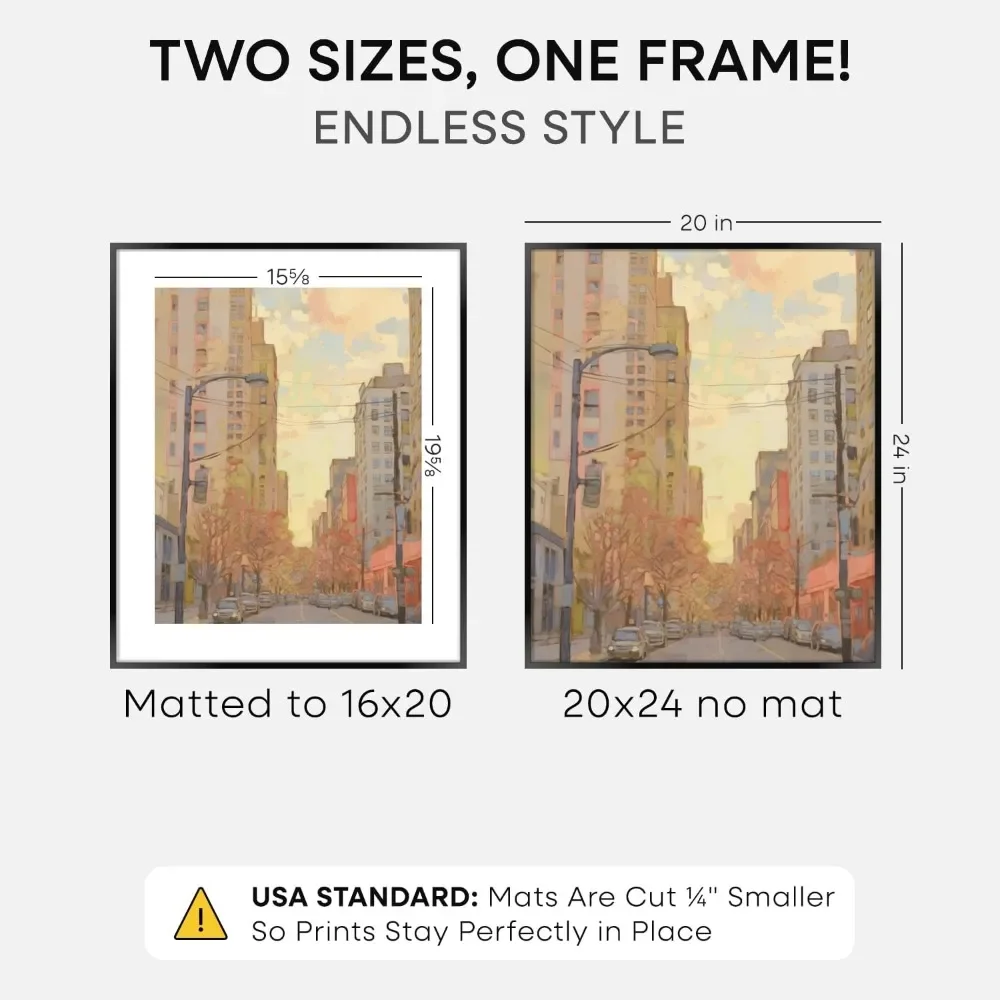 20x24 Black Aluminum Picture Frame with 16x20 Mat, Tempered Glass, Wall Mounting Kit