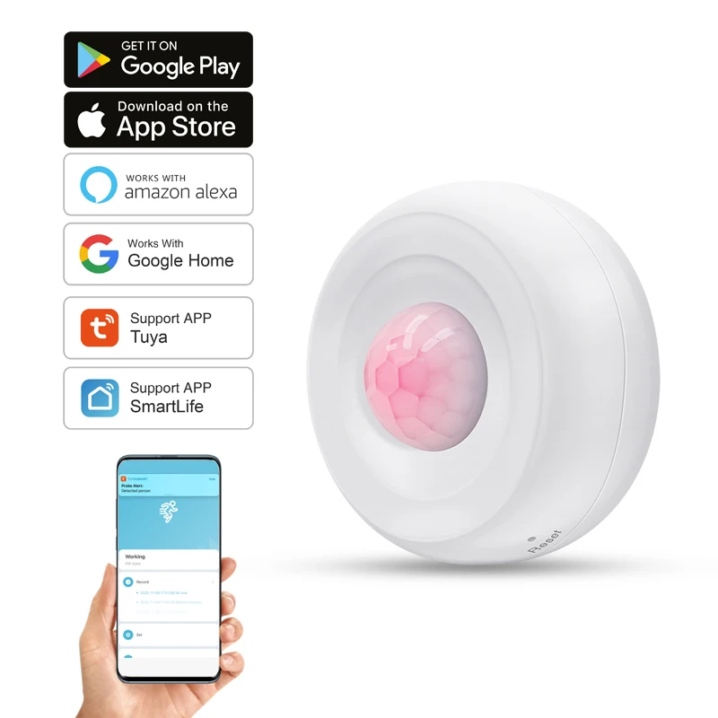 Tuya WiFi Smart PIR Motion Detector Security Burglar Alarm Sensor Smart Life App Control Real-time Alerts Support Alexa Google