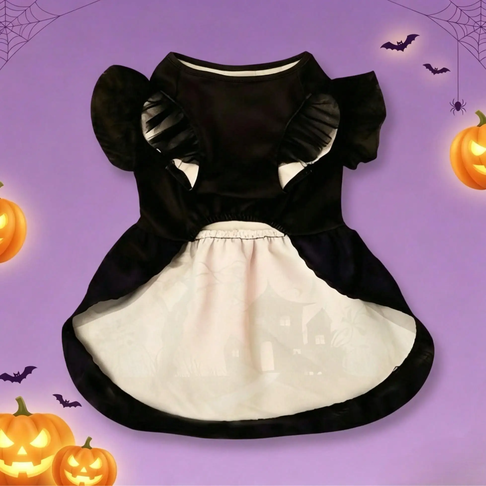 Halloween-Kostüm für Hunde und Katzen: Schwarzes Katzenaugen-Tutu-Kleid mit lila Satinschleife, Prinzessinnenrock für kleine und mittelgroße Hunde und Katzen – Detail 7