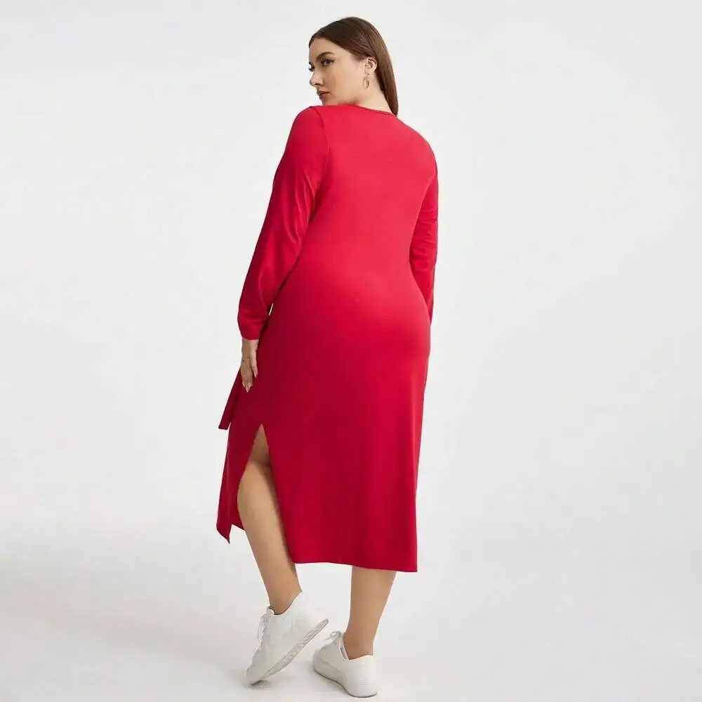 

Size 2025 Women's Plus Elegant Style Autumn and Winter High Waisted Lace Up, Hip Hugging Long Skirt, Long Sleeved Dress Y2k