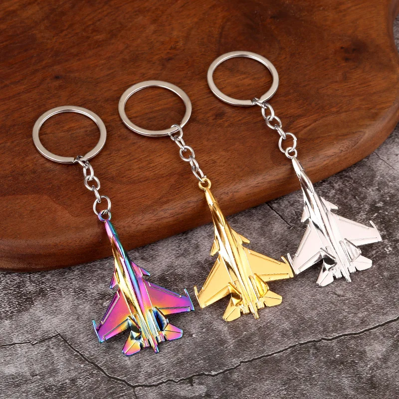 Cool Design Combat Aircraft Model Keychain for Men Personalized Zinc Alloy Hanging Pendant for Car Keys Collection Holder Ring