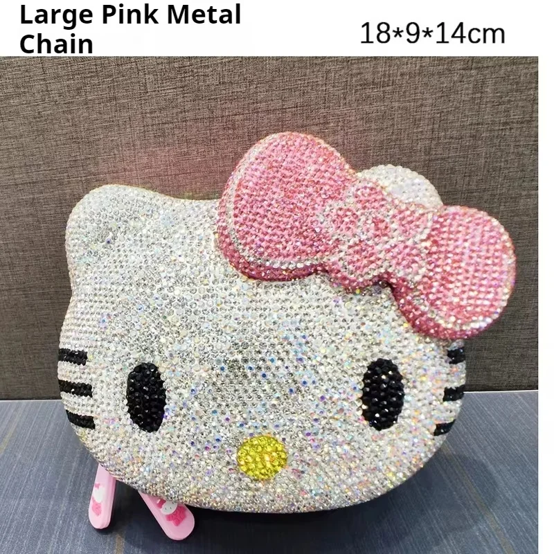 NEW Anime Hello Kitty Cartoon Shape Cartoon Full Of Diamonds Dinner Bag fashion Handmade Diamond-set Lady\'s Clutch Christmas Gif