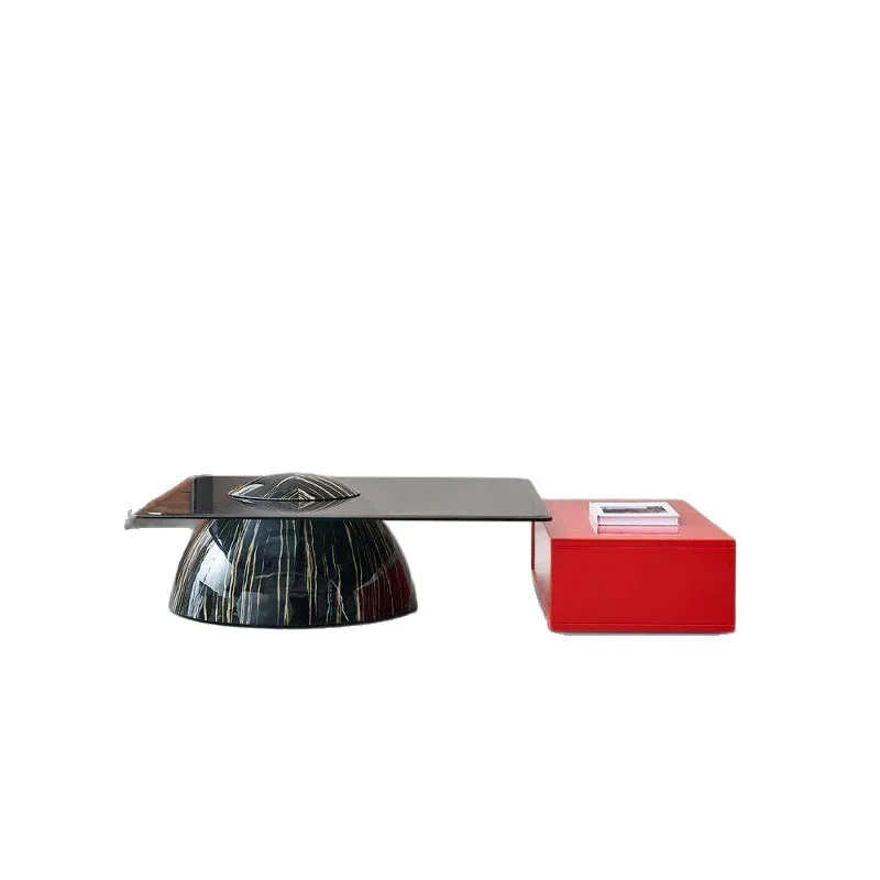 Light luxury modern minimalist, glass coffee table, high-end Italian style, Nordic slate gray coffee table