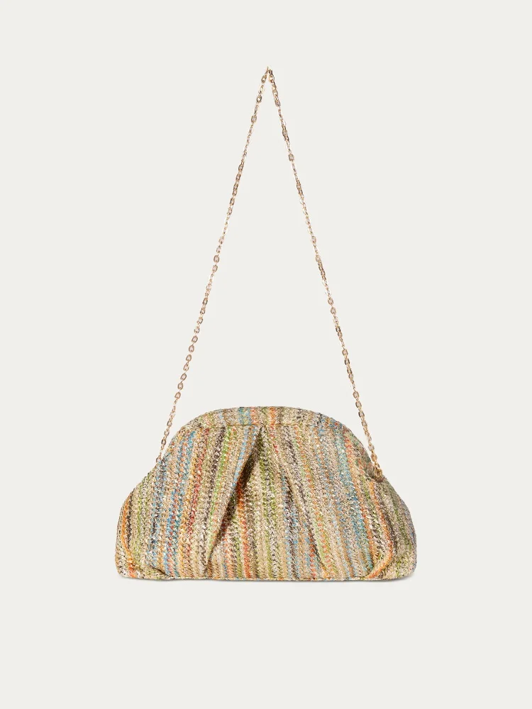 2025 Ruched بريق حجر الراين مخلب حقائب للنساء المألوف حقائب كتف ملونة القش الحياكة أكياس الزفاف محفظة مخلب