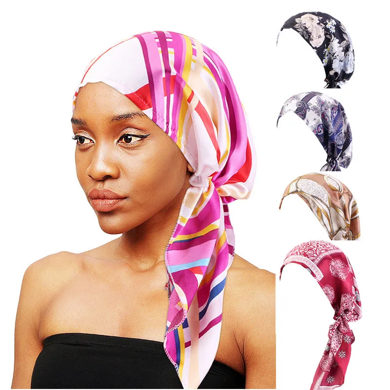 Women Printed Pre-tie Turban Headscarf Elastic Muslim Female Stretch Bandanas Islamic Hijab Cancer Chemo Caps Headwear Turbante