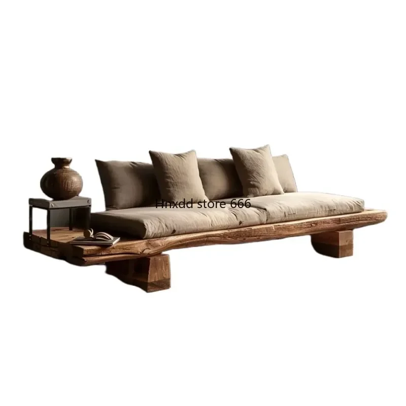 Solid wood sofa, medieval Chinese living room straight sofa