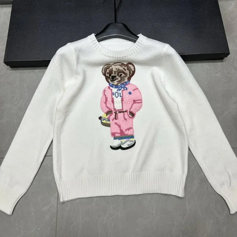 

Высокое качество французский вязаный свитер женский медведь мультяшный дизайн вышивка с длинным рукавом женский пуловер топы джемпер