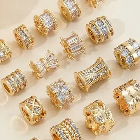 

14K Gold-Plated Micro-inlaid Zircon Wheel Spacer Beads, Large-Hole Spacer Plates, Lulutong Xiaoman Yao Handmade DIY Accessory