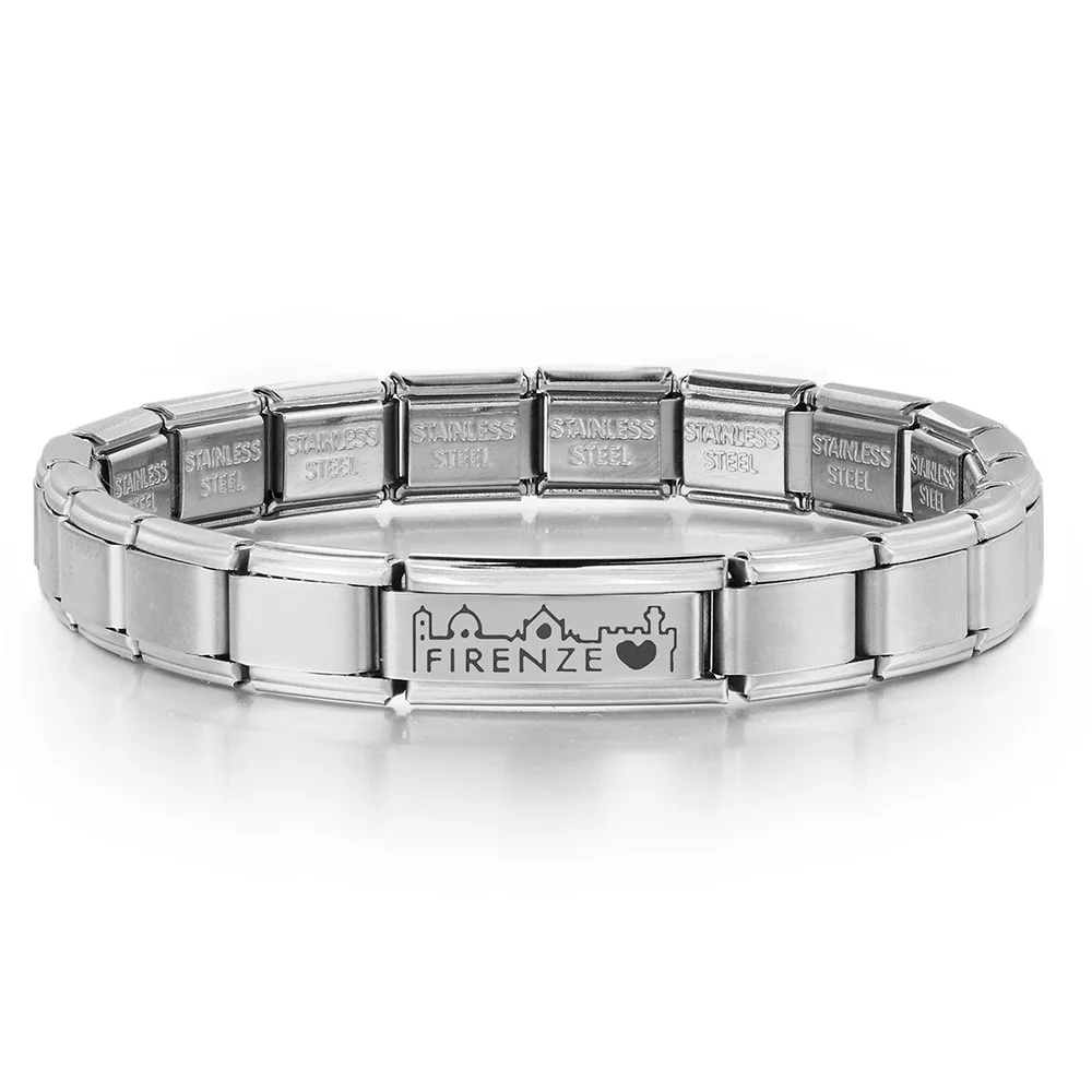 URING Personalizzato Incisione Laser Fascino Italiano Link Misura 9/18mm Bracciale In Acciaio Inox Donna Uomo Gioielli Fai Da Te Fare Perline