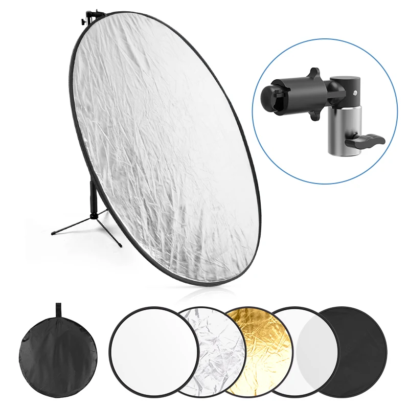 Reflector Photography With Light Stand, 43 Inch (110cm) 5 In 1 Translucent, Silver, Gold, White Black Photo Studio Reflectors