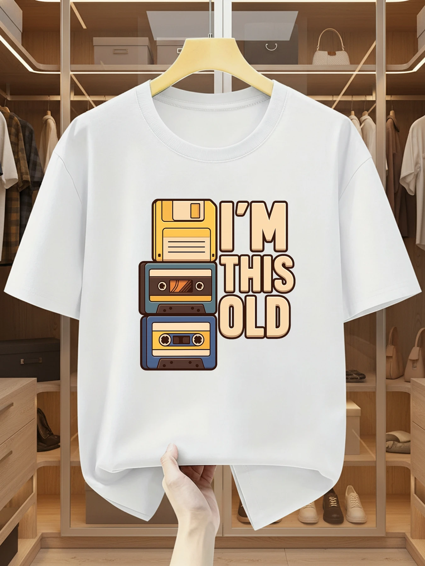 Plus-size Camisetas Hombre Retro Storage Device Print Men's Short-Sleeve T-Shirt  Loose-fitting casual unisex streetwear shirt