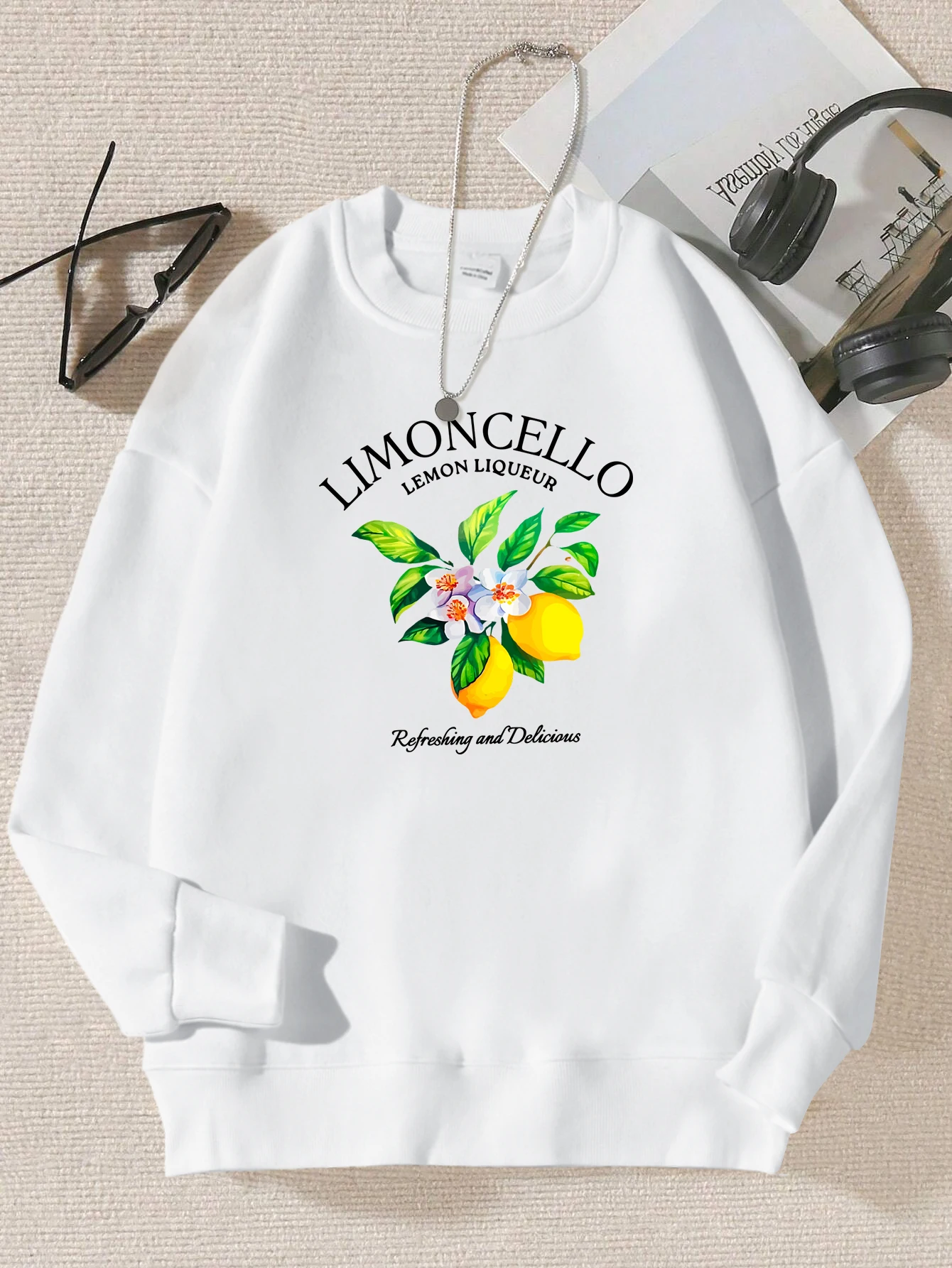 Creative Lemon Flower Print Woman Sweatshirt Casual Comfortable Pullover Fashion Soft Clothes Autumn Warm Clothing Female