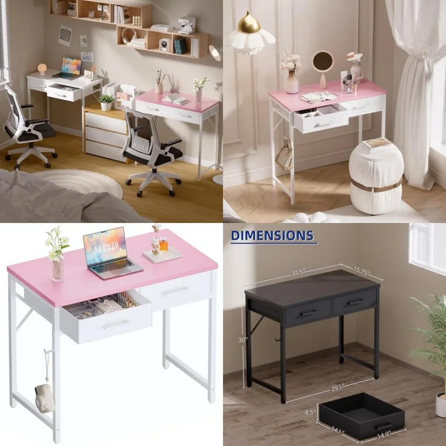 

Small Computer Desk with 2 Drawers for Bedroom Study Writing Home Office Table for Small Spaces