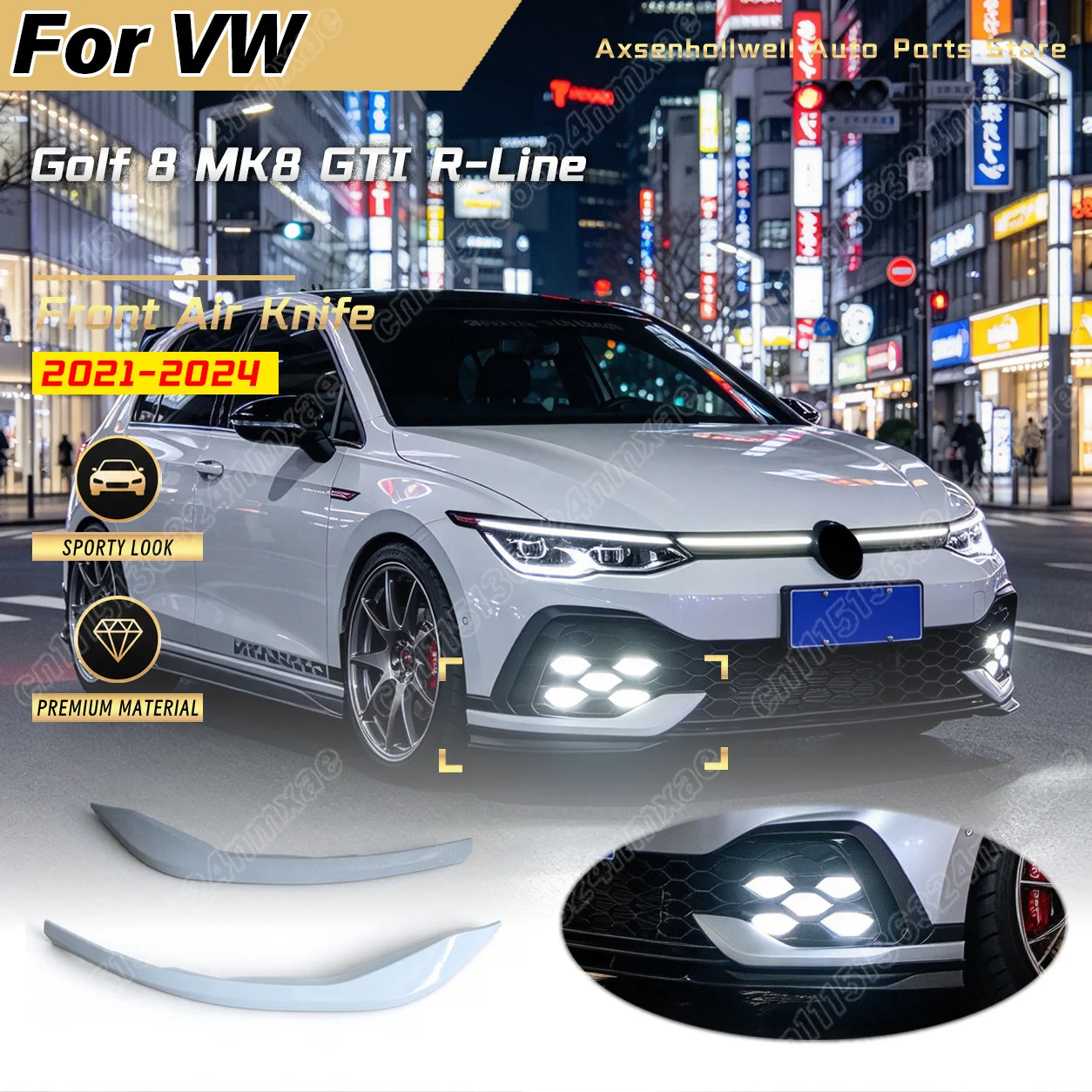 For VW Golf 8 MK8 GTI R‑Line 2021 2022 2023 2024 Car Front Air Knife Premium Exterior Body Decoration Modification Kit