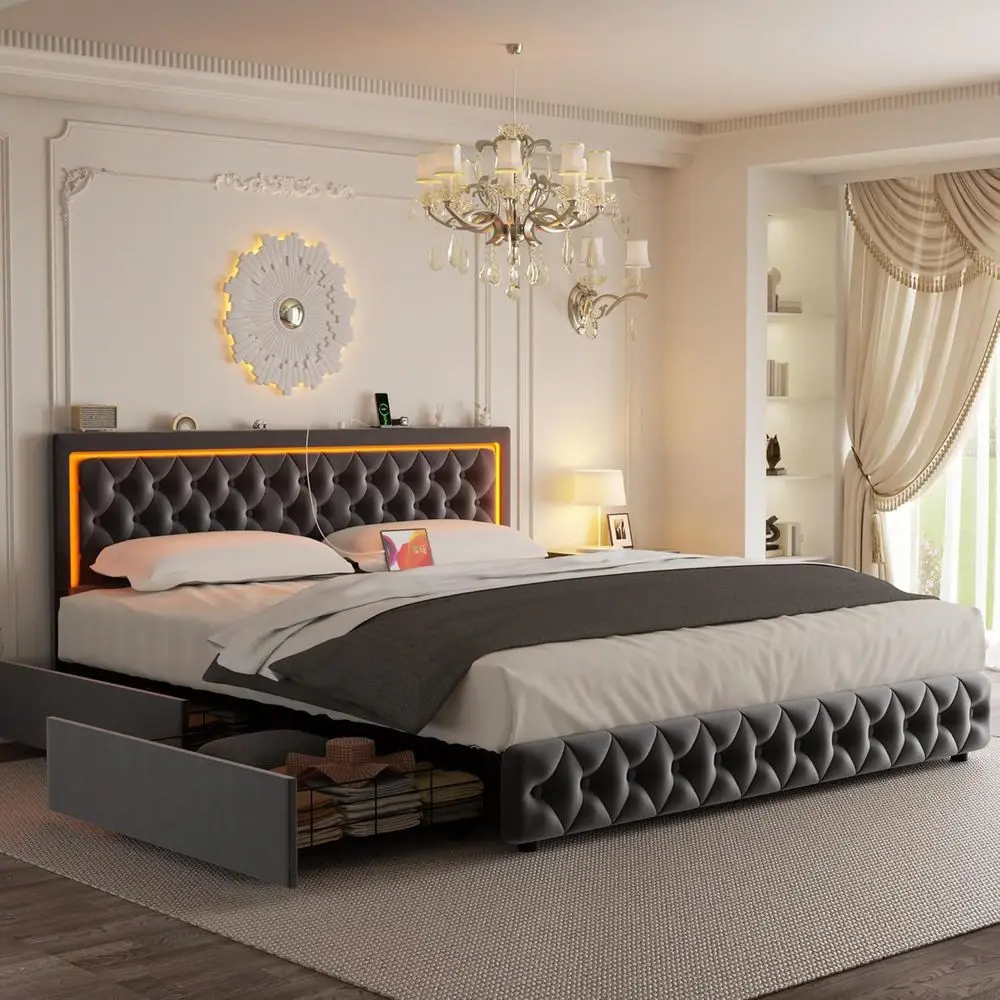 Queen Velvet Bed Wi…