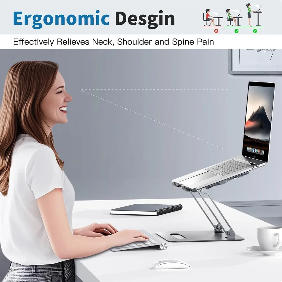 Suporte de resfriamento ajustável para laptop com 2 ventiladores silenciosos Iluminação RGB Liga de alumínio Design ergonômico dobrável para livro Lenovo ASUS De